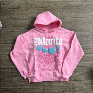 Pink SPIDER WORLD WIDE Hoodie with Blue Star Accents